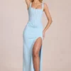 Zalia Lace Corset Maxikjole i Powder Blue