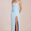Zalia Lace Corset Maxikjole i Powder Blue