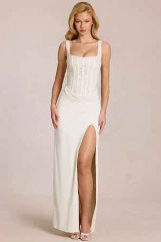 Zalia Lace Corset Maxikjoler i elfenben