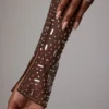 Zeta Sheer Embellished langermet A-linje minikjole i Deep Cocoa