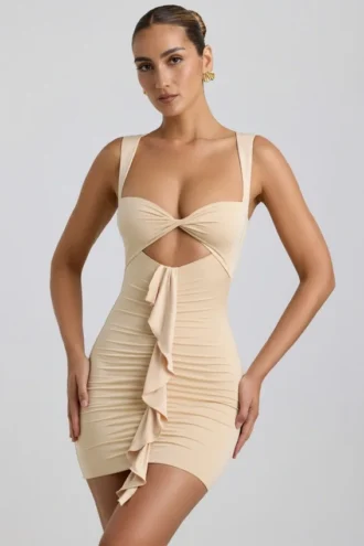 Zivanka Slinky Jersey Cut-Out Ruffle-Trim minikjole i Buttercream