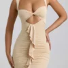 Zivanka Slinky Jersey Cut-Out Ruffle-Trim minikjole i Buttercream