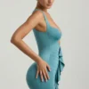 Zivanka Slinky Jersey Cut-Out Ruffle-Trim Minikjoler i sjøgrønn