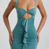 Zivanka Slinky Jersey Cut-Out Ruffle-Trim Minikjoler i sjøgrønn