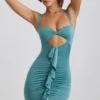 Zivanka Slinky Jersey Cut-Out Ruffle-Trim Minikjoler i sjøgrønn