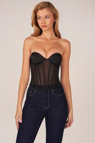 Zoa Bandeau Lace-Up Corset Top  i svart
